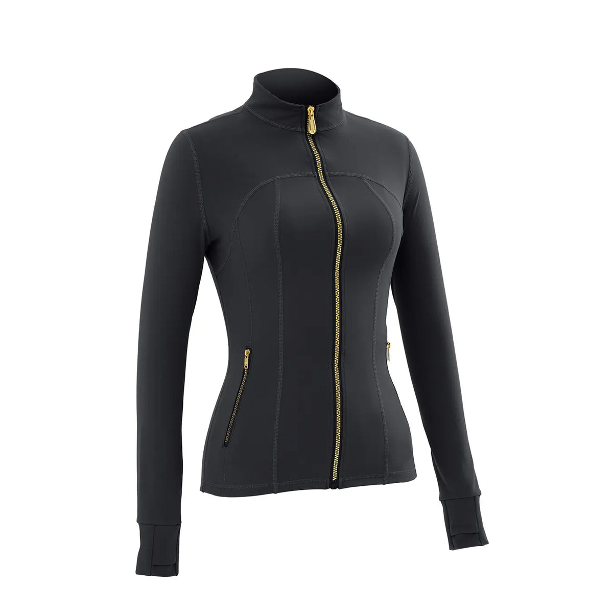 Women Stand Collar Full Zip Yoga Jacket Long Sleeve Thumb Hole Slim Fit Workout Coat with Zipper Side Pockets Backtoschool Sport Outerwear Sports Fitness Outerwear,Sohochic Sohochic