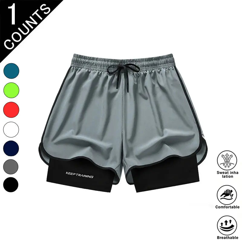 Men’S 4-Pack 2-In-1 Quick-Dry & Athletic Running Shorts with Built-In Liner - Lightweight Loose-Fit 2-Layered Activewear (Black+Dark Blue+White+Neon Green), 4 Pairs to Rotate, Versatile & Stylish for Gym Training