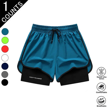 Men’S 4-Pack 2-In-1 Quick-Dry & Athletic Running Shorts with Built-In Liner - Lightweight Loose-Fit 2-Layered Activewear (Black+Dark Blue+White+Neon Green), 4 Pairs to Rotate, Versatile & Stylish for Gym Training