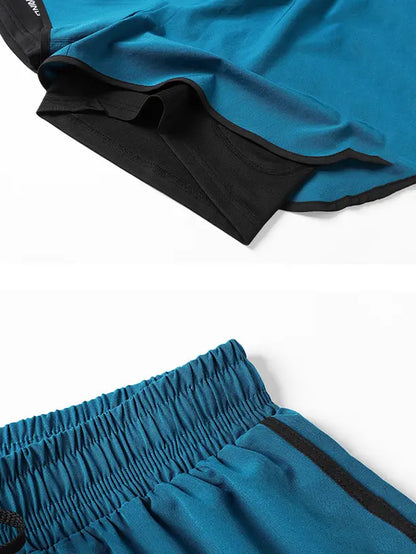 Men’S 4-Pack 2-In-1 Quick-Dry & Athletic Running Shorts with Built-In Liner - Lightweight Loose-Fit 2-Layered Activewear (Black+Dark Blue+White+Neon Green), 4 Pairs to Rotate, Versatile & Stylish for Gym Training