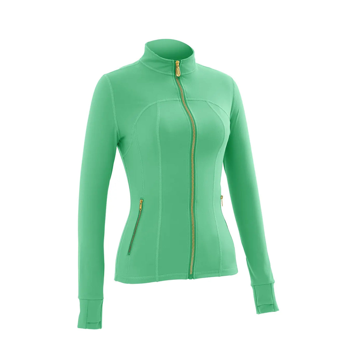 Women Stand Collar Full Zip Yoga Jacket Long Sleeve Thumb Hole Slim Fit Workout Coat with Zipper Side Pockets Backtoschool Sport Outerwear Sports Fitness Outerwear,Sohochic Sohochic