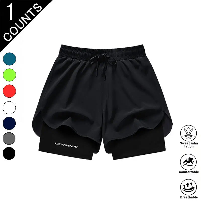 Men’S 4-Pack 2-In-1 Quick-Dry & Athletic Running Shorts with Built-In Liner - Lightweight Loose-Fit 2-Layered Activewear (Black+Dark Blue+White+Neon Green), 4 Pairs to Rotate, Versatile & Stylish for Gym Training