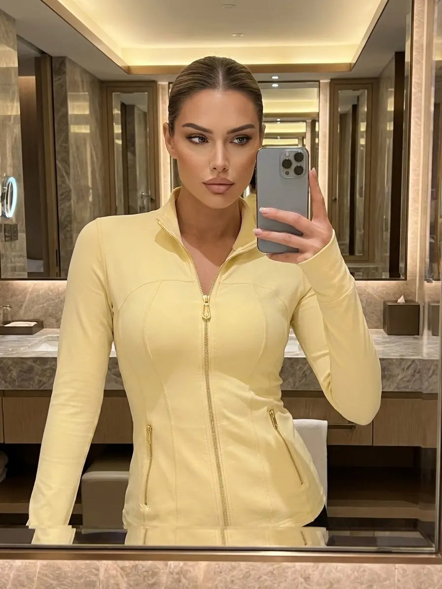 Women Stand Collar Full Zip Yoga Jacket Long Sleeve Thumb Hole Slim Fit Workout Coat with Zipper Side Pockets Backtoschool Sport Outerwear Sports Fitness Outerwear,Sohochic Sohochic
