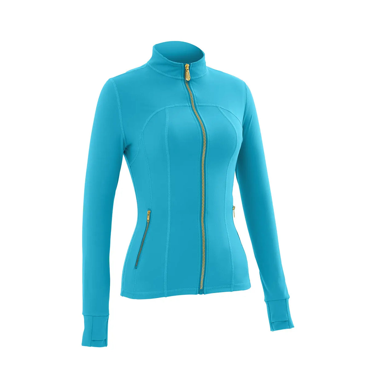 Women Stand Collar Full Zip Yoga Jacket Long Sleeve Thumb Hole Slim Fit Workout Coat with Zipper Side Pockets Backtoschool Sport Outerwear Sports Fitness Outerwear,Sohochic Sohochic