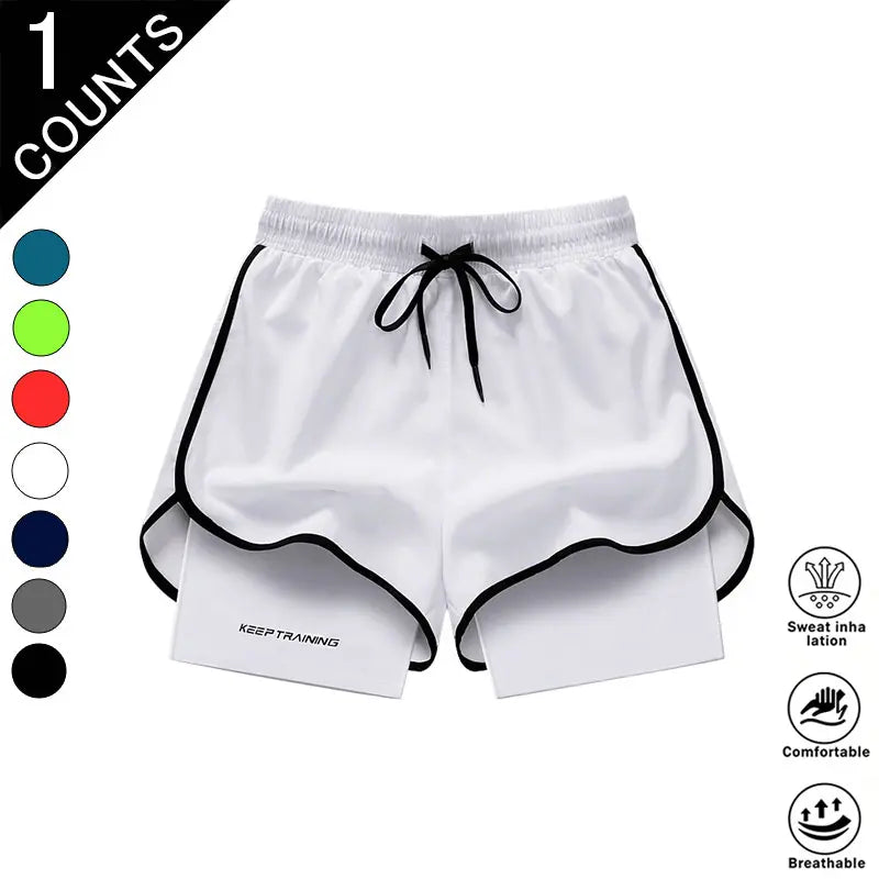 Men’S 4-Pack 2-In-1 Quick-Dry & Athletic Running Shorts with Built-In Liner - Lightweight Loose-Fit 2-Layered Activewear (Black+Dark Blue+White+Neon Green), 4 Pairs to Rotate, Versatile & Stylish for Gym Training