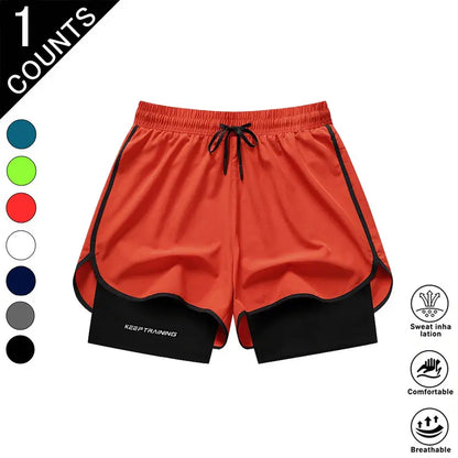 Men’S 4-Pack 2-In-1 Quick-Dry & Athletic Running Shorts with Built-In Liner - Lightweight Loose-Fit 2-Layered Activewear (Black+Dark Blue+White+Neon Green), 4 Pairs to Rotate, Versatile & Stylish for Gym Training