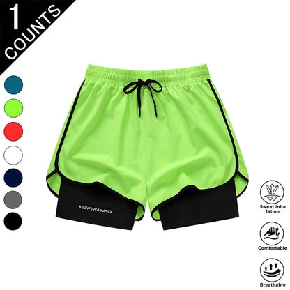Men’S 4-Pack 2-In-1 Quick-Dry & Athletic Running Shorts with Built-In Liner - Lightweight Loose-Fit 2-Layered Activewear (Black+Dark Blue+White+Neon Green), 4 Pairs to Rotate, Versatile & Stylish for Gym Training
