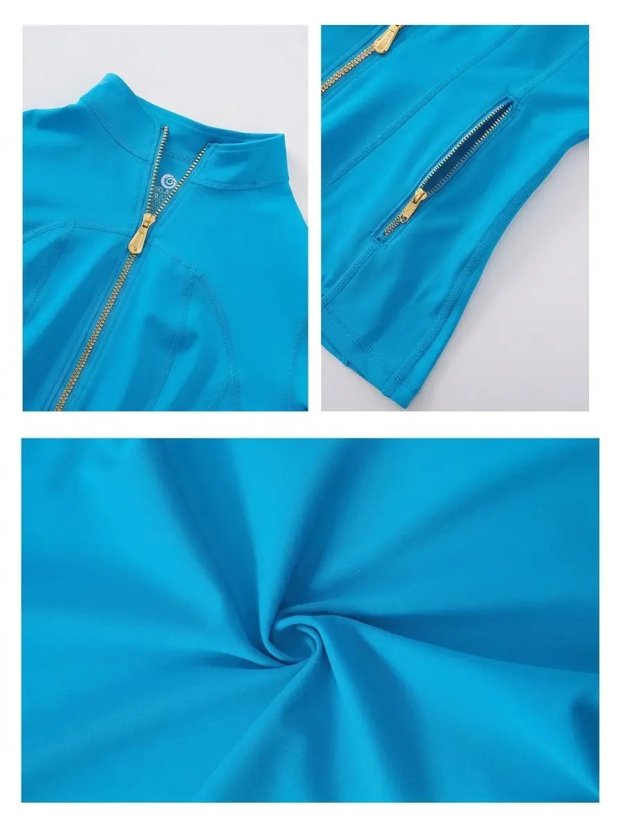 Women Stand Collar Full Zip Yoga Jacket Long Sleeve Thumb Hole Slim Fit Workout Coat with Zipper Side Pockets Backtoschool Sport Outerwear Sports Fitness Outerwear,Sohochic Sohochic
