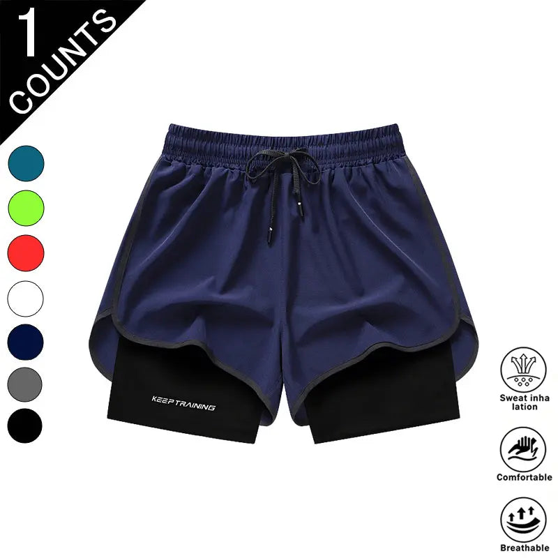Men’S 4-Pack 2-In-1 Quick-Dry & Athletic Running Shorts with Built-In Liner - Lightweight Loose-Fit 2-Layered Activewear (Black+Dark Blue+White+Neon Green), 4 Pairs to Rotate, Versatile & Stylish for Gym Training