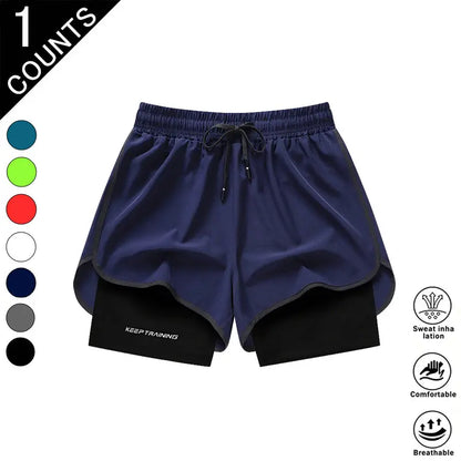 Men’S 4-Pack 2-In-1 Quick-Dry & Athletic Running Shorts with Built-In Liner - Lightweight Loose-Fit 2-Layered Activewear (Black+Dark Blue+White+Neon Green), 4 Pairs to Rotate, Versatile & Stylish for Gym Training